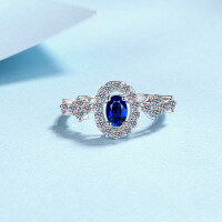 wholesale 925 Sterling Silver Moissanite Ring Women's Sapphire Blue Oval Halo Ring, High-end Icy Style Ins Aesthetic-50-point blue moissanite (dan shape)  No. 12