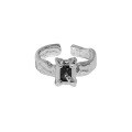 wholesale S925 Sterling Silver Korean Version Ins Niche Design Inlaid Square Zircon Textured Open Ring for Women-0-4
