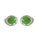 wholesale 925 Sterling Silver Hollow-Out Inlaid Hetian Jade Earrings with Certificate, Egg-Surface Green Jade Earrings for Women-0-4