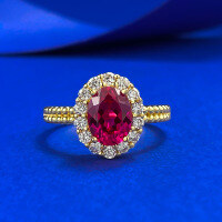wholesale S925 silver gold-plated classic versatile European and American style oval 6*8 man-made pigeon blood red ring-R1451 Pigeon Blood Red No. 8