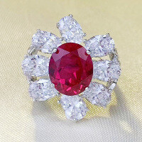 wholesale S925 Silver New 10*12mm Oval Ring, Stylish and Luxurious Fashion Women's Design with European and American Flair-R787 Red Diamond No. 8