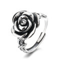 wholesale S925 Sterling Silver Korean Style Fresh and Simple Floral Rose Design Creative Leaf and Branch Open Adjustable Ring-0-4