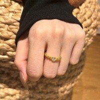 wholesale 925 Sterling Silver Bubble Bead Ring, Exquisite and Cute, Chic Style, Versatile for Daily Wear, Closed Design-Gold DY121291-SG-WH 8