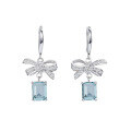 wholesale S925 Sterling Silver Bow Zircon Necklace and Ear Pendant Set, Minimalist Small Luxury Jewelry with Elegant High-End Sense Collarbone Chain-0-8