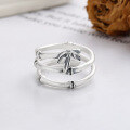 wholesale S925 Sterling Silver Vintage Small Fresh Pastoral Style Bamboo Joint Design Ring, Elegant and Gentle Adjustable Open Finger Ring-0-2