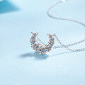 wholesale S925 Sterling Silver Moissanite Necklace for Women, Crescent Moon Smile with Inlaid Diamonds Collarbone Chain, Exquisitely Sweet and Sophisticated-0-1