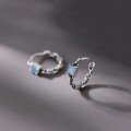 wholesale S925 Sterling Silver Minimalist and Versatile Fashionable Square Blue Zircon Retro Ear Clasps Hoops, Niche and Elegant-0-1