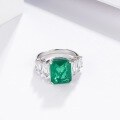 wholesale S925 Sterling Silver Cross-Border New Simple Geometric Synthetic Emerald Ring, Luxurious High-End Feel, Cross-Border Hot Item-0-3
