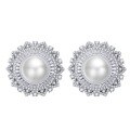 wholesale 925 silver flower-shaped pearl earrings with 12mm shell pearls, European and American women's earrings and ear clips-0-2