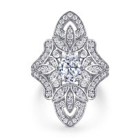 wholesale 925 Sterling Silver Women's Ring Niche Cross-Border E-commerce Europe & America Exaggerated Personality Flower Shape 15ct Zircon Ring Ins-Platinum US size 5#