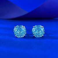 wholesale S925 Sterling Silver Classic 8*8mm Octagonal Stone Millennium Cut Stud Earrings for Women,Ins Style-E687 Sky Blue 925 Silver