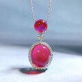 wholesale Metal: 925 Silver Oval Red Corundum Cabochon Pendant Necklace 14*16, Premium New Live Stream Product-0-2