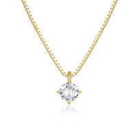 wholesale S925 Sterling Silver Cross-border Hot-selling Simple Ins Style Single Zircon Four-prong Pendant Necklace-Gold 925 silver