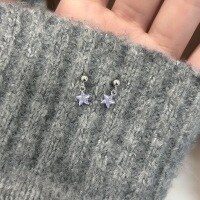 wholesale S925 Sterling Silver Exquisite Sweet Purple Diamond Star Stud Earrings Purple Night Moon Ear Cartilage Piercing Small Niche Personality Earrings for Women-Platinum>925 silver