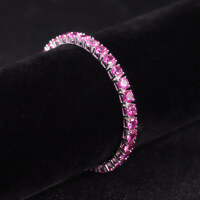 wholesale S925 Sterling Silver Popular Tennis Bracelet 3/4/5mm with Lab-Created Ruby Sapphire Moissanite-5mm Cultured Sapphire-Pink Bracelet  6.5 inches (approximately 16.5 cm)