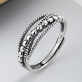 wholesale S925 Sterling Silver Geometric Intersecting Polka Dot Beaded Ring Vintage Creative Ruili Trendy Accessory-0-2