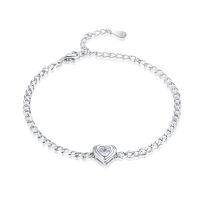wholesale 925 Sterling Silver European and American Cross-Border Hit Women's Zircon Heart Bracelet High-End Amazon Accessories Wholesale-Platinum 925 silver