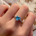 wholesale 925 Silver New Style Heart-Shaped 8*8 High Carbon Simulated Diamond Aquamarine Simulated Diamond Ring for Wedding-0-3