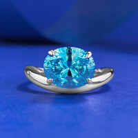 wholesale S925 Silver New 8*10mm Oval Aquamarine High Carbon Diamond Cut European-American Style Ring-R1105 Ocean Blue Ring Size 9