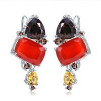wholesale S925 silver luxury designer gemstone earrings for banquet pairing with high-end feel, natural colored gemstone earrings, Russian-Natural red agate, smoky quartz, citrine