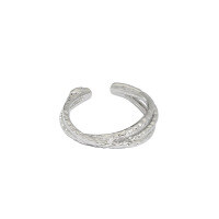 wholesale S925 Sterling Silver AR2259 Korean Version Ins Small Batch Original Design Cross Texture Textured Adjustable Ring for Women-Platinum [No. 14/Adjustable] Opening adjustable