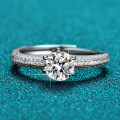 PT95-Plated S925 Sterling Silver One-Carat Six-Prong Halo Diamond Ring-0-0