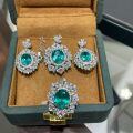 18K Gold Cultured Paraiba Tourmaline Set Pendant Earrings Ring-0-7