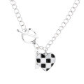 wholesale S925 Sterling Silver OT Buckle Love Heart Black and White Checkerboard Necklace, Ins Trendy Niche Stylish Pendant for Women-0-4