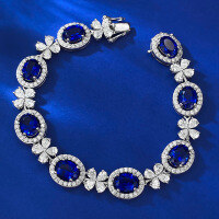 wholesale Metal Material: 925 Silver, New Style Simulated Sapphire 6*8mm Oval Royal Blue Bracelet, Daily Classic Live Streaming Best Seller-B109 Royal Blue Bracelet 18cm