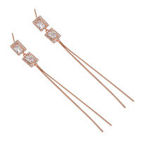 wholesale S925 Sterling Silver 0124 Korean Version INS Niche Design Minimalist Versatile Double Zircon Snake Chain Tassel Textured Ear Thread-Rose gold [with sterling silver ear plugs]  925 silver