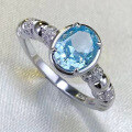 wholesale S925 Sterling Silver New 6*8mm Imported Ice-Cut Oval Aquamarine Ring for Women, Simple and Elegant-0-1