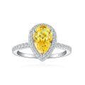 wholesale 925 Silver Minimalist Teardrop-Shaped Imitation Yellow Diamond 3-Carat Classic High-Carbon Diamond Ring for Women, Fashionable and Unique Engagement Ring-0-1