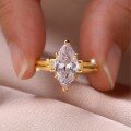 wholesale Gold S925 Moissanite Ring with Marquise Main Stone and Trapezoid Side Stones Three-Stone Design-0-2