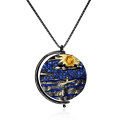 wholesale S925 silver Italian abstract pattern retro jewelry designer necklace with inlaid colored gemstone pendant-0-6