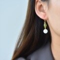 wholesale Sterling silver with certificate 10mm Hetian jade bead earrings, artistic vintage cheongsam Hanfu earrings, natural gemstone ear accessories-0-1