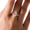 wholesale Gold S925 Moissanite Ring with Marquise Main Stone and Trapezoid Side Stones Three-Stone Design-0-3