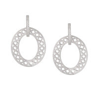 wholesale S925 Sterling Silver ER Geometric Round Frosted Hollow-Out Earrings for Women, High-End Sensation, European and American Style, Elegant Diamond-Inlaid Silver Earrings for Women-White gold [with silicone earplugs] > 925 silver