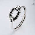 wholesale S925 Sterling Silver Retro Antique Thai Silver Square Buckle Heart Pendant Tassel Elegant Personality Open Ring for Women-0-1