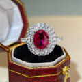 wholesale S925 Sterling Silver Pigeon Blood Red Oval Cabochon Ruby Ring for Women, Luxury Live Stream Style Versatile Elegant Ring Design-0-2