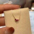 wholesale S925 Sterling Silver Japanese-style Light Luxury Double-sided Heart Birth Month Gemstone Necklace, Mini Heart-shaped Collarbone Chain-0-3