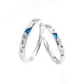 wholesale 925 Sterling Silver Luminous Couple Rings, Ins Light Luxury Trendy Starry Sea Wave Glow Unisex Matching Bands Gift for Girlfriend-0-4