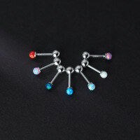 wholesale S925 Silver Round Synthetic Opal Threaded Ear Studs, Korean Style Minimalist Small Ear Accessories M01946-S925 silver pair dark purple 925 silver