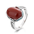 wholesale S925 silver enamel filigree openwork ring with southern red agate, elegant Chinese-style index finger ring for women-0-4