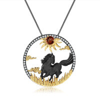 wholesale 925 Silver Chinese Style Zodiac Horse Pendant with Natural Gemstone-Natural garnet pendant (with silver chain)