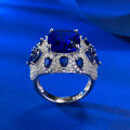 wholesale Metal: 925 Sterling Silver New style 10*12mm princess-cut sapphire ring with luxurious setting, European and American fashion ring-0-2