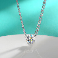 wholesale S925 Sterling Silver 1ct Moissanite Diamond Cuban Chain Necklace for Women Minimalist Four-Prong Collarbone Pendant Cross-Border Wholesale-1 carat (6.5mm zircon) necklace