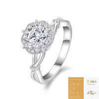 Metal Material Fashion Silver Non-Fading Moissanite Luxury Ring, Custom Processing for Cross-Border Niche Premium Sales.-R15660 Moissanite 1 carat + 20 stones (with GRA certificate)  US size 8/Hong Kong size 17