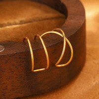 wholesale Sterling Silver S925 Korean Double Line Earrings For Women, Minimalist Clip-on Cross Ear Hook Elegant No Piercing Ear Accessories-137EH-Gold Color-S925 925 Silver