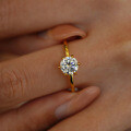 S925 Silver 18K Gold Plated 65mm Round 1ct Moissanite Six-Prong Ring-0-1
