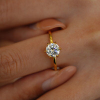 S925 Silver 18K Gold Plated 6.5mm Round 1ct Moissanite Six-Prong Ring-0.5CT (set with moissanite)  6 yards